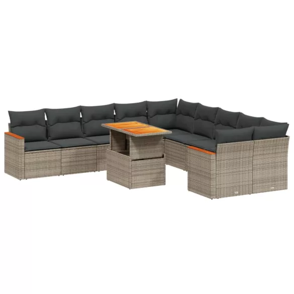 11 részes szürke polyrattan kerti ülőgarnitúra párnákkal