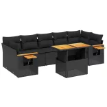 8 részes fekete polyrattan kerti ülőgarnitúra párnákkal