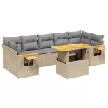 8 részes bézs polyrattan kerti ülőgarnitúra párnával