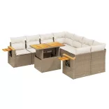 9 részes bézs polyrattan kerti ülőgarnitúra párnákkal