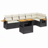 7 részes fekete polyrattan kerti ülőgarnitúra párnával