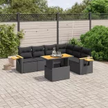 7 részes fekete polyrattan kerti ülőgarnitúra párnával