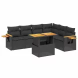 7 részes fekete polyrattan kerti ülőgarnitúra párnával