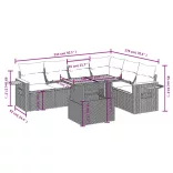 7 részes fekete polyrattan kerti ülőgarnitúra párnával