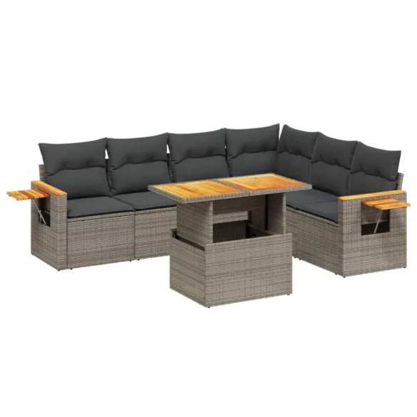 7 részes szürke polyrattan kerti ülőgarnitúra párnákkal