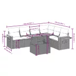 7 részes szürke polyrattan kerti ülőgarnitúra párnákkal