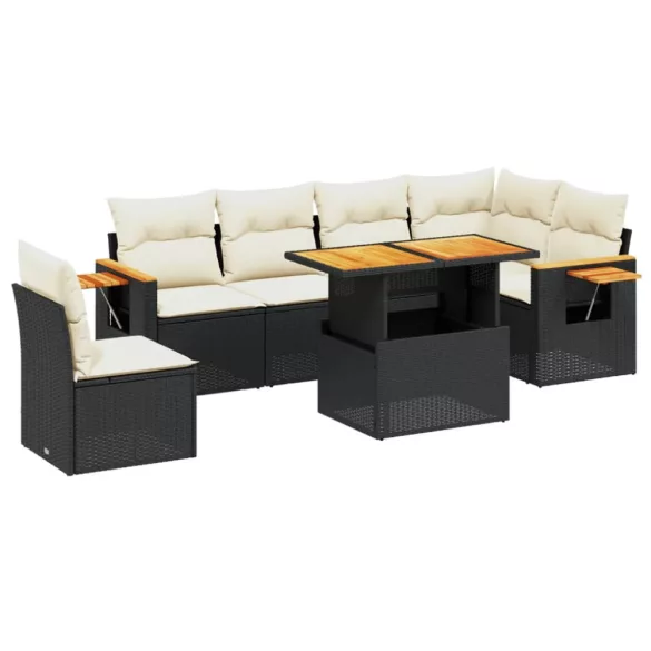 7 részes fekete polyrattan kerti ülőgarnitúra párnával