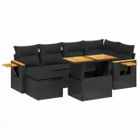 7 részes fekete polyrattan kerti ülőgarnitúra párnával