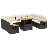 10 részes fekete polyrattan kerti ülőgarnitúra párnákkal