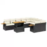 10 részes fekete polyrattan kerti ülőgarnitúra párnákkal