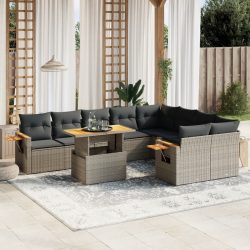   10 részes szürke polyrattan kerti ülőgarnitúra párnákkal