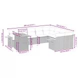 10 részes fekete polyrattan kerti ülőgarnitúra párnákkal