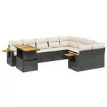 10 részes fekete polyrattan kerti ülőgarnitúra párnákkal