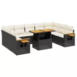 11 részes fekete polyrattan kerti ülőgarnitúra párnákkal