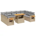 11 részes bézs polyrattan kerti ülőgarnitúra párnákkal