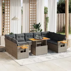   11 részes szürke polyrattan kerti ülőgarnitúra párnákkal