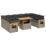 11 részes szürke polyrattan kerti ülőgarnitúra párnákkal