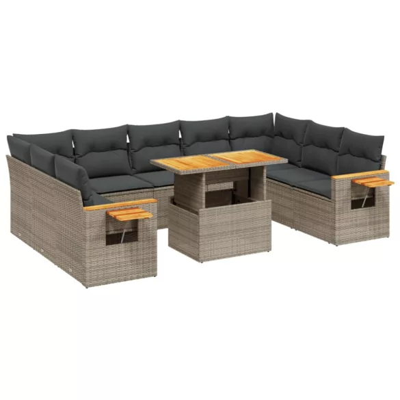 11 részes szürke polyrattan kerti ülőgarnitúra párnákkal