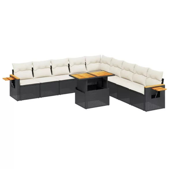11 részes fekete polyrattan kerti ülőgarnitúra párnákkal