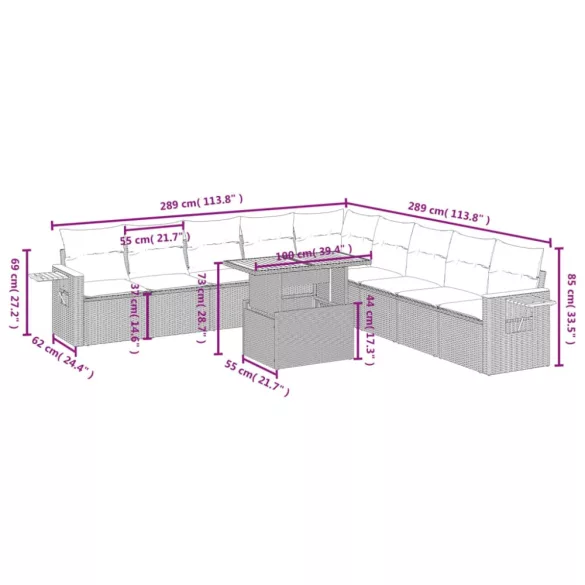 11 részes bézs polyrattan kerti ülőgarnitúra párnákkal