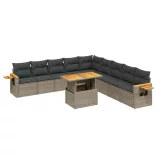 11 részes szürke polyrattan kerti ülőgarnitúra párnákkal