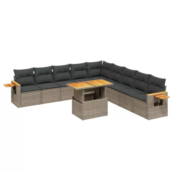 11 részes szürke polyrattan kerti ülőgarnitúra párnákkal