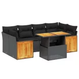 7 részes fekete polyrattan kerti ülőgarnitúra párnával