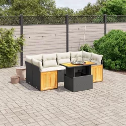 7 részes fekete polyrattan kerti ülőgarnitúra párnával