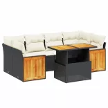7 részes fekete polyrattan kerti ülőgarnitúra párnával