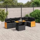 7 részes fekete polyrattan kerti ülőgarnitúra párnával