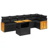 7 részes fekete polyrattan kerti ülőgarnitúra párnával