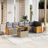 7 részes bézs polyrattan kerti ülőgarnitúra párnákkal