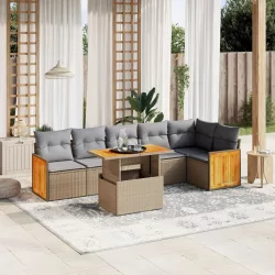 7 részes bézs polyrattan kerti ülőgarnitúra párnákkal