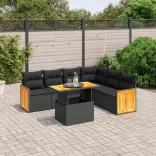 7 részes fekete polyrattan kerti ülőgarnitúra párnával