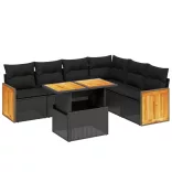 7 részes fekete polyrattan kerti ülőgarnitúra párnával