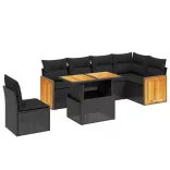 7 részes fekete polyrattan kerti ülőgarnitúra párnával