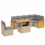7 részes bézs polyrattan kerti ülőgarnitúra párnákkal