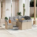 9 részes bézs polyrattan kerti ülőgarnitúra párnákkal