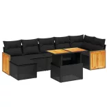 8 részes fekete polyrattan kerti ülőgarnitúra párnákkal