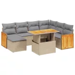 8 részes bézs polyrattan kerti ülőgarnitúra párnával