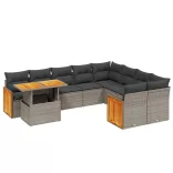 10 részes szürke polyrattan kerti ülőgarnitúra párnákkal