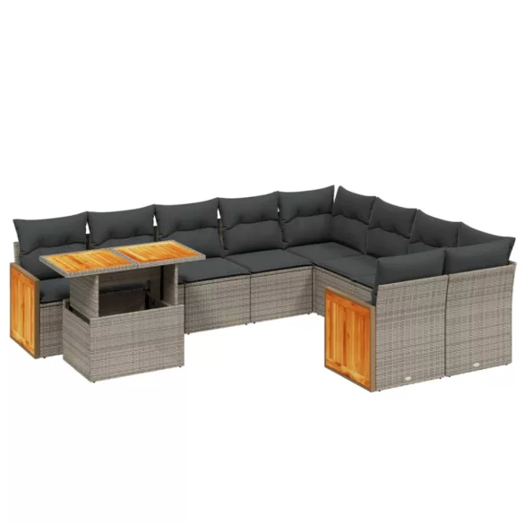 10 részes szürke polyrattan kerti ülőgarnitúra párnákkal