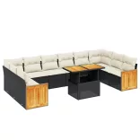 11 részes fekete polyrattan kerti ülőgarnitúra párnákkal