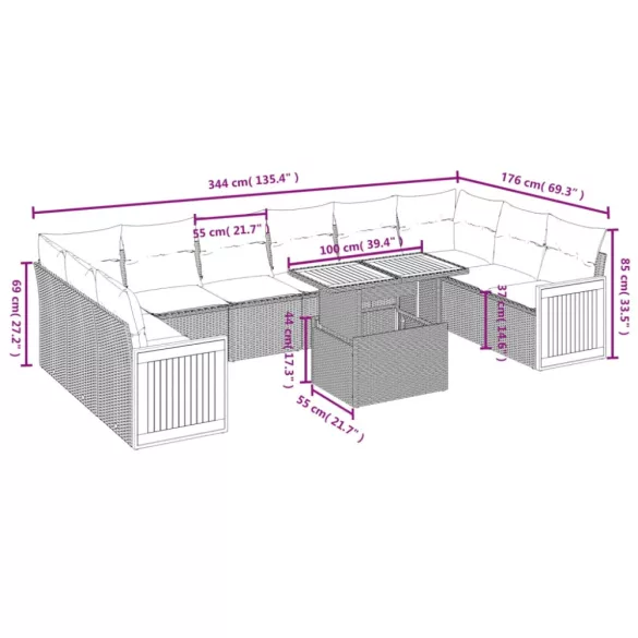 11 részes bézs polyrattan kerti ülőgarnitúra párnákkal