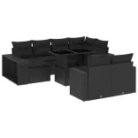 11 részes fekete polyrattan kerti ülőgarnitúra párnákkal