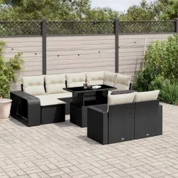   11 részes fekete polyrattan kerti ülőgarnitúra párnákkal