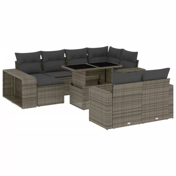 11 részes szürke polyrattan kerti ülőgarnitúra párnákkal