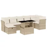 8 részes bézs polyrattan kerti ülőgarnitúra párnával