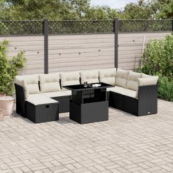   9 részes fekete polyrattan kerti ülőgarnitúra párnákkal