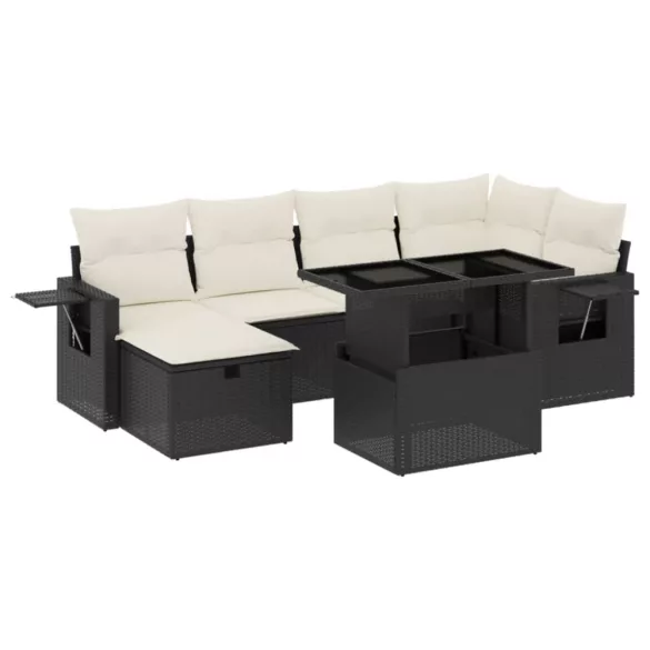 7 részes fekete polyrattan kerti ülőgarnitúra párnával